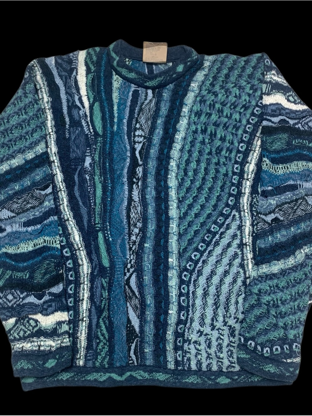 COOGI Men's Multitone Teal & Blue Textured Crewneck Sweater